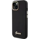 Guess Silicone Script Metal Logo & Frame Case til iPhone 15 - sort