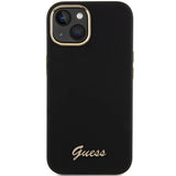 Guess Silicone Script Metal Logo & Frame Case til iPhone 15 - sort