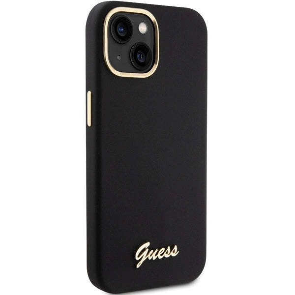 Guess Silicone Script Metal Logo & Frame Case til iPhone 15 - sort
