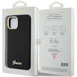 Guess Silicone Script Metal Logo & Frame Case til iPhone 15 - sort