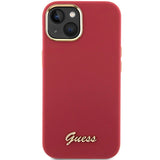 Guess Silicone Script Metal Logo & Frame Case til iPhone 15 - rød
