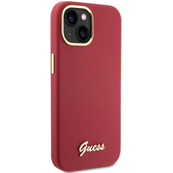 Guess Silicone Script Metal Logo & Frame Case til iPhone 15 - rød