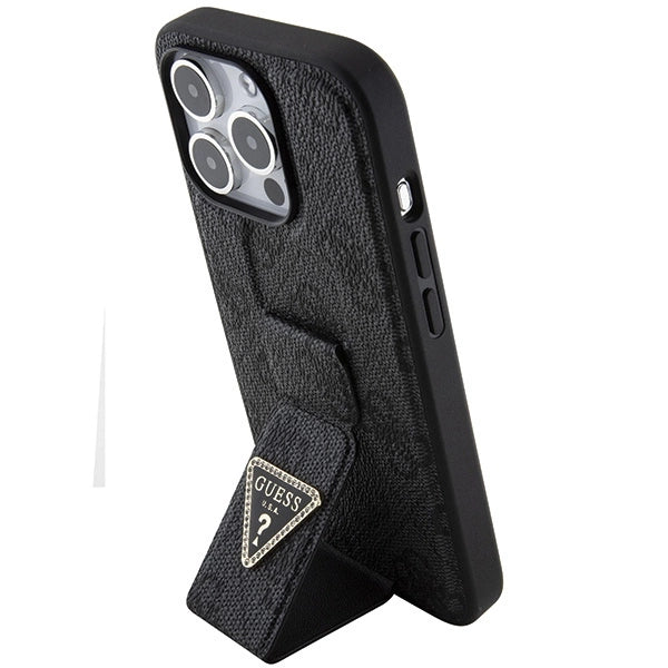 Guess Grip Stand 4G Triangle Strass fodtøj til iPhone 15 Pro Max - sort