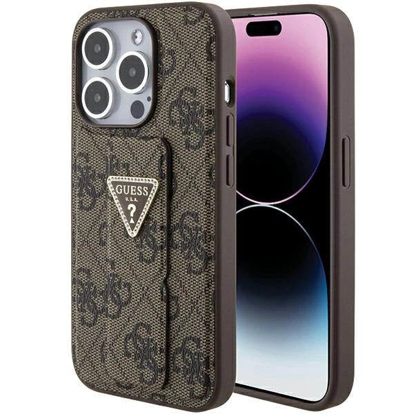Guess Grip Stand 4G Triangle Strass case til iPhone 15 Pro Max - brun