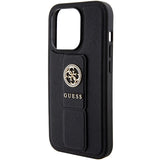 Guess Grip Stand 4G Saffiano Strass fodtøj til iPhone 15 Pro Max - sort