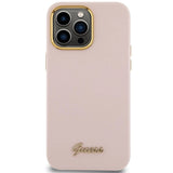 Guess Silicone Script Metal Logo & Frame Case til iPhone 15 Pro Max - pink