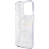 Guess Ring Stand Script Glitter MagSafe-hylster til iPhone 15 Pro - gennemsigtigt