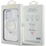 Guess Ring Stand Script Glitter MagSafe-hylster til iPhone 15 Pro - gennemsigtigt