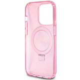 Guess Ring Stand Script Glitter MagSafe-hylster til iPhone 15 Pro - pink