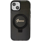 Guess Ring Stand Script Glitter MagSafe Case til iPhone 15 Plus / 14 Plus - sort