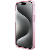 Guess Ring Stand Script Glitter MagSafe-hylster til iPhone 15 Plus / 14 Plus - pink