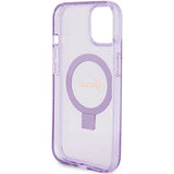 Guess Ring Stand Script Glitter MagSafe-hylster til iPhone 15 Plus / 14 Plus - lilla