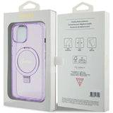Guess Ring Stand Script Glitter MagSafe-hylster til iPhone 15 Plus / 14 Plus - lilla