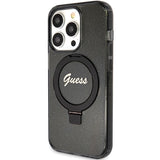 Guess Ring Stand Script Glitter MagSafe-hylster til iPhone 15 Pro Max - sort