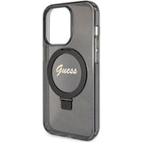 Guess Ring Stand Script Glitter MagSafe-hylster til iPhone 15 Pro Max - sort