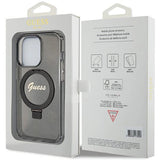 Guess Ring Stand Script Glitter MagSafe-hylster til iPhone 15 Pro Max - sort