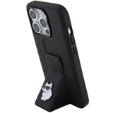 Karl Lagerfeld Gripstand Saffiano Choupette Pins case for iPhone 15 Pro - black