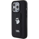 Karl Lagerfeld Gripstand Saffiano Choupette Pins case for iPhone 15 Pro - black