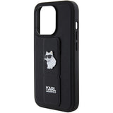 Karl Lagerfeld Gripstand Saffiano Choupette Pins case for iPhone 15 Pro - black
