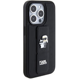 Karl Lagerfeld Gripstand Saffiano Karl&Choupette Pins case for iPhone 15 Pro - black