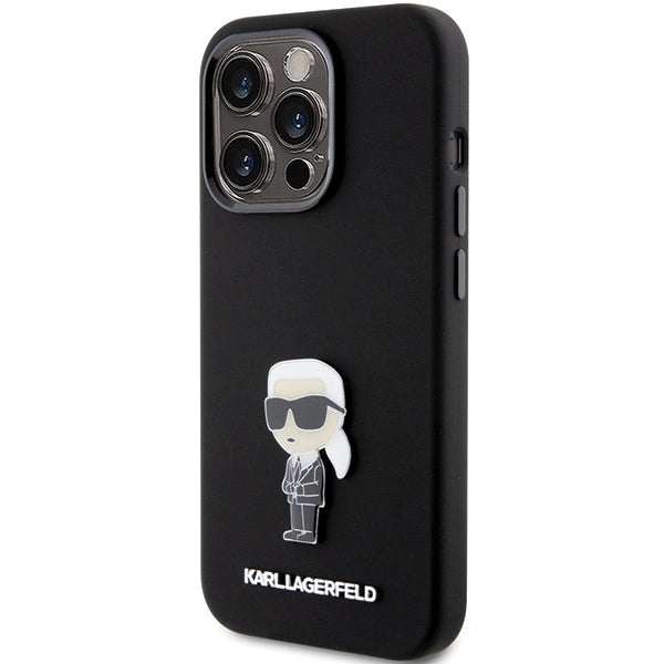 Karl Lagerfeld Silicone Ikonik Metal Pin case for iPhone 15 Pro - black