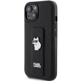 Karl Lagerfeld Gripstand Saffiano Choupette Pins Case for iPhone 15 Plus / 14 Plus - Black