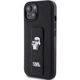 Karl Lagerfeld Gripstand Saffiano Karl&Choupette Pins case for iPhone 15 Plus / 14 Plus - black