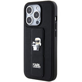Karl Lagerfeld Gripstand Saffiano Karl&Choupette Pins case for iPhone 15 Pro Max - black
