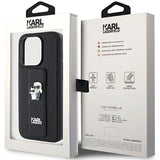 Karl Lagerfeld Gripstand Saffiano Karl&Choupette Pins case for iPhone 15 Pro Max - black