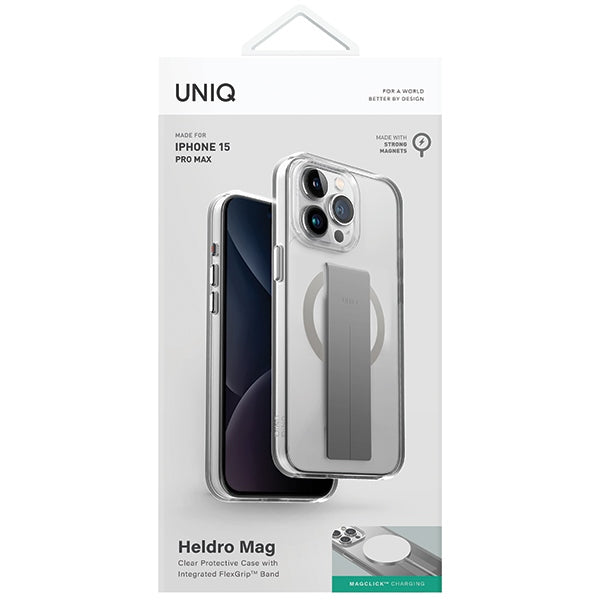 Uniq Heldro Mag Magclick Opladningsfoder til iPhone 15 Pro Max - gennemsigtig