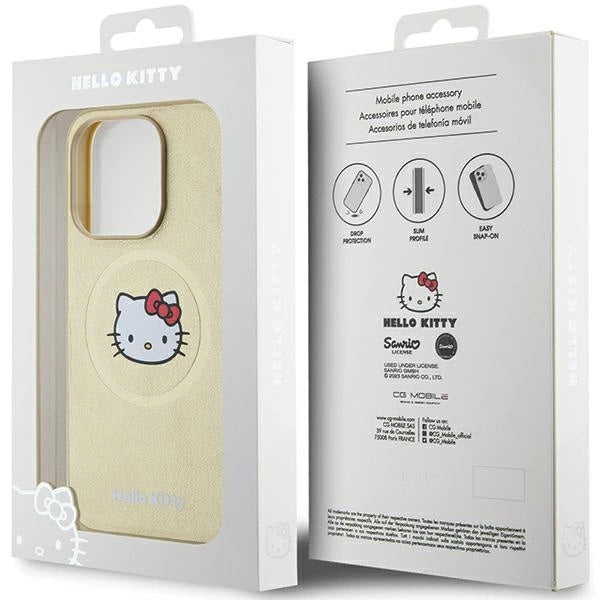 Hello Kitty Leather Kitty Head MagSafe case for iPhone 15 Pro Max - gold