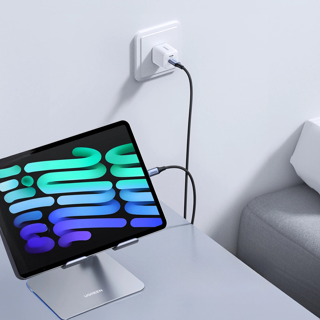 Ugreen US535 USB-C / USB-C PD kabel 240W 5A 1m - grå
