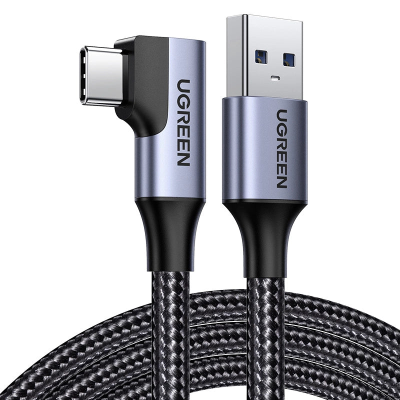 Grøn US385 USB-A / USB-C 90o 5Gb/s 3A 1m vinklet kabel - sort
