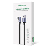 Grøn US385 USB-A / USB-C 90o 5Gb/s 3A 1m vinklet kabel - sort