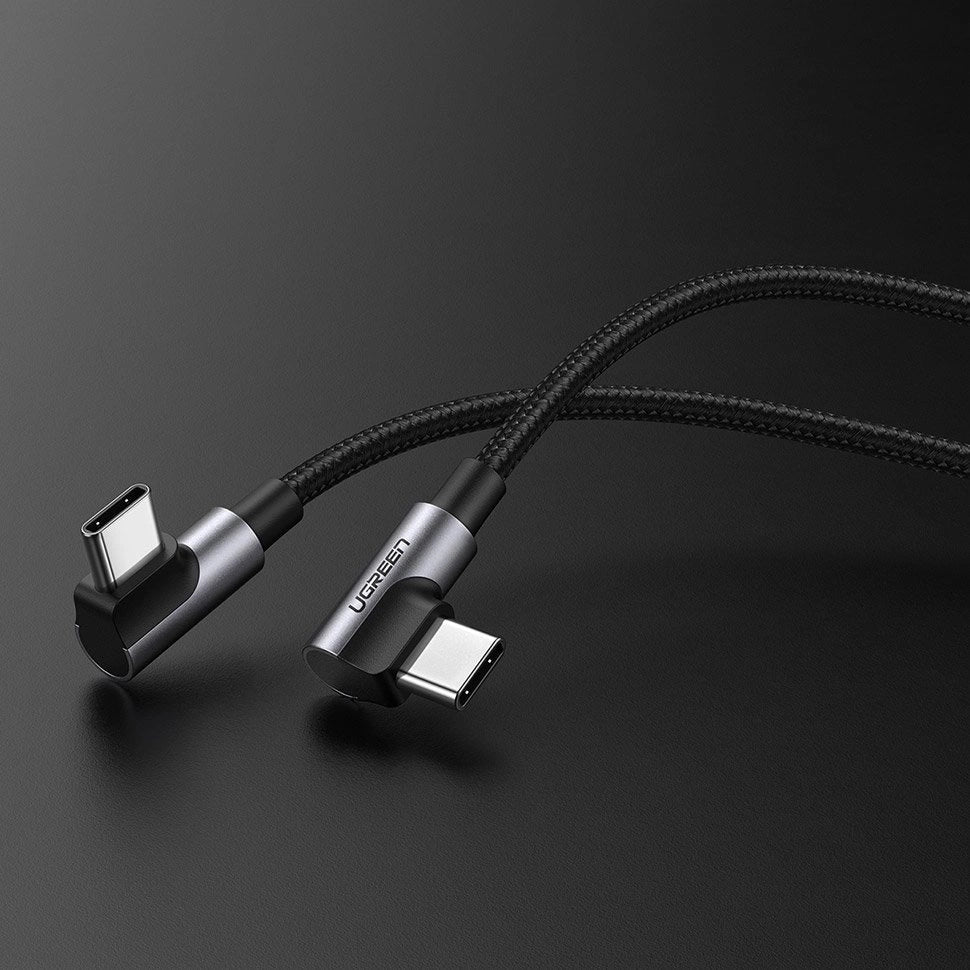 Grøn US323 vinklet USB-C - USB-C PD QC kabel 60W 3A 2m - sort