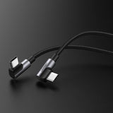 Grøn US323 vinklet USB-C - USB-C PD QC kabel 60W 3A 2m - sort