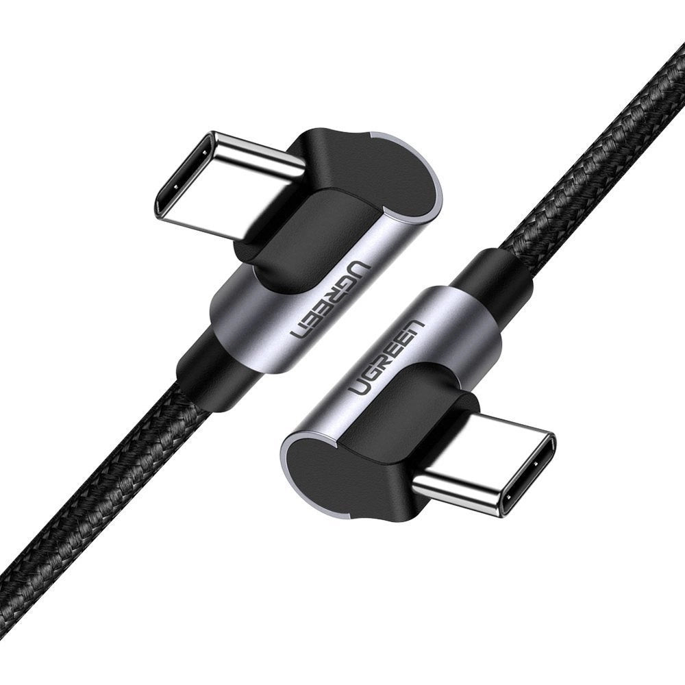 Grøn US323 vinklet USB-C - USB-C PD QC kabel 60W 3A 2m - sort