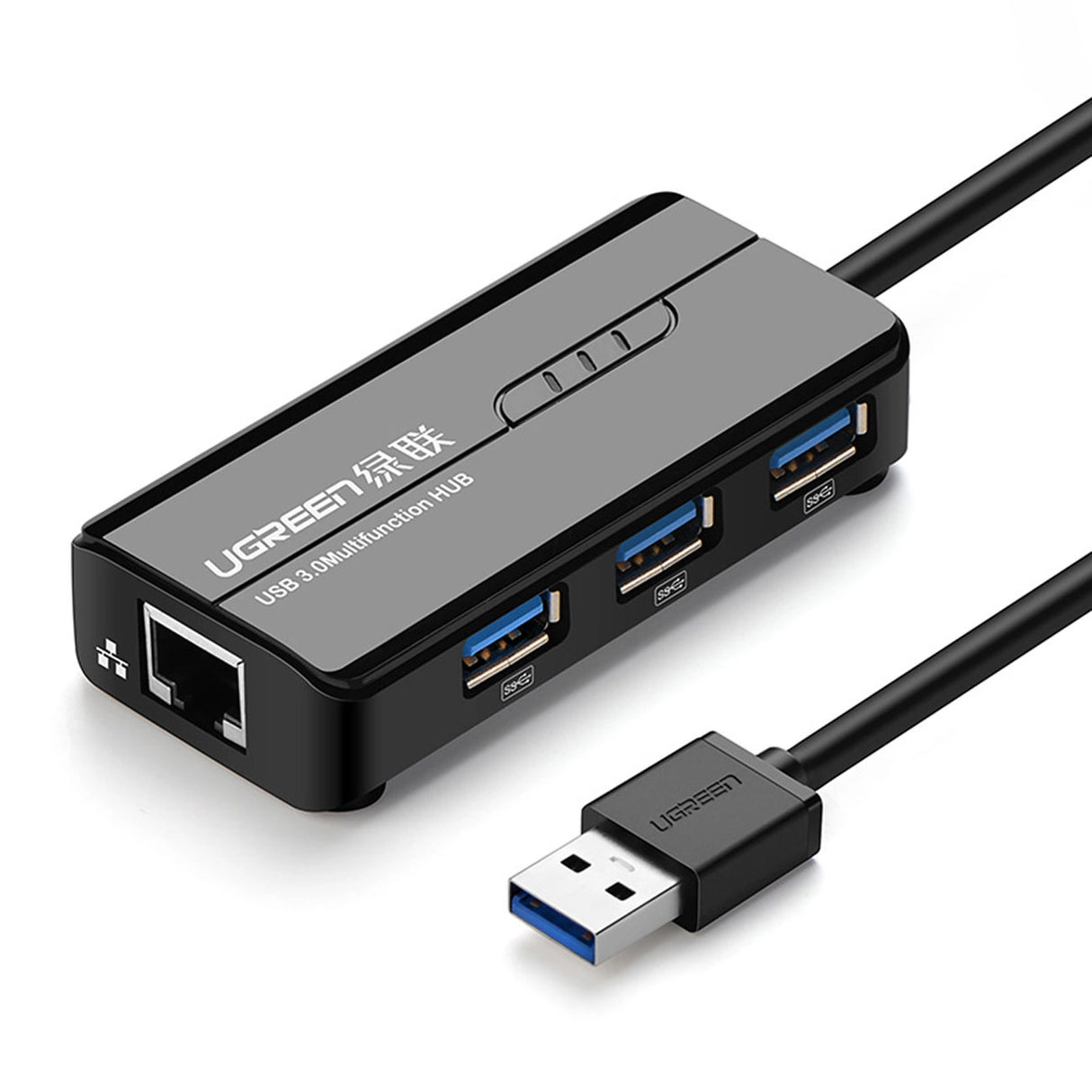 Ugreen 20265 USB-A / RJ45 1000 Mbps HUB 3x USB 3.0 netværksadapter - sort