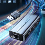 Ugreen 20265 USB-A / RJ45 1000 Mbps HUB 3x USB 3.0 netværksadapter - sort