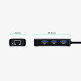 Ugreen 20265 USB-A / RJ45 1000 Mbps HUB 3x USB 3.0 netværksadapter - sort