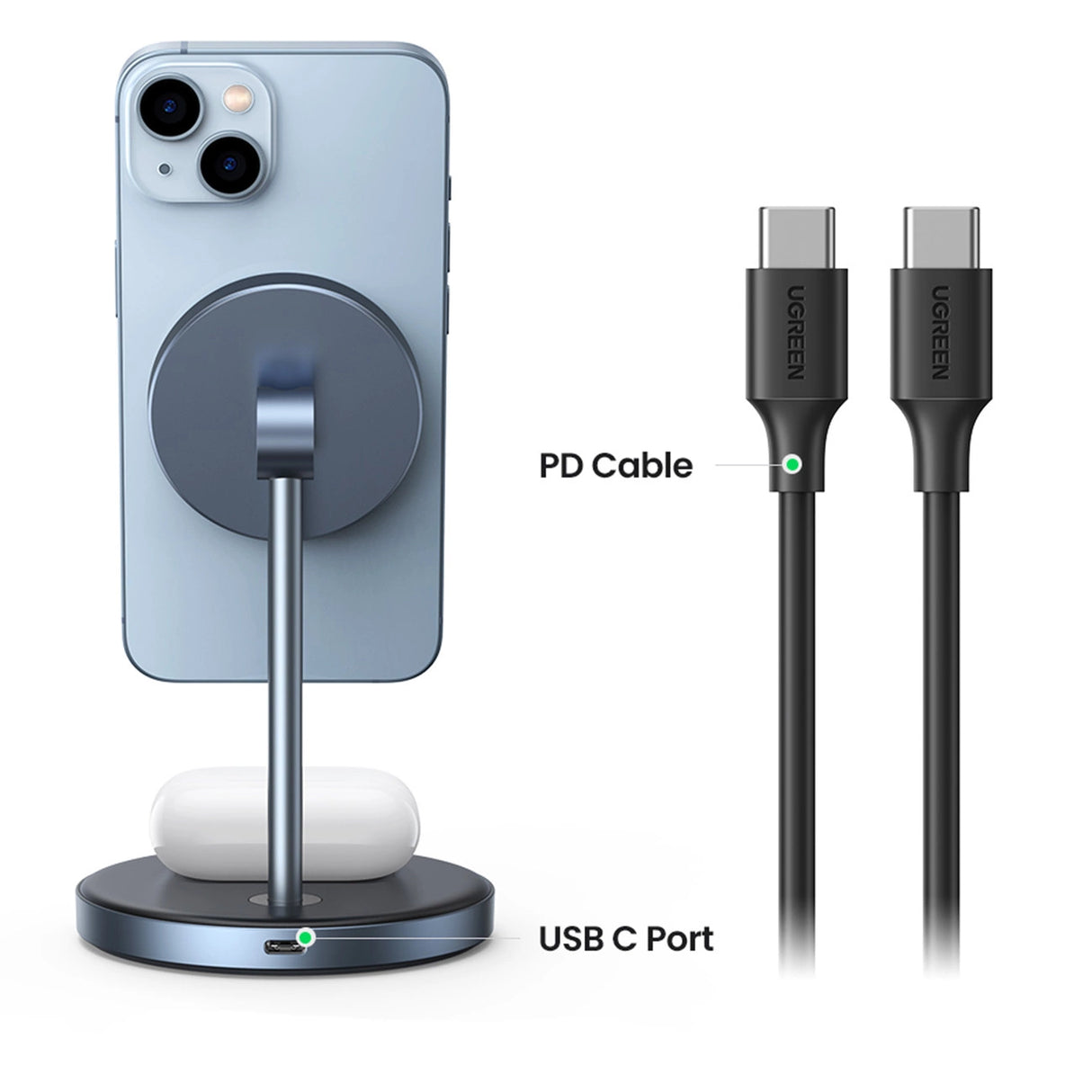 Ugreen CD317 MagSafe / Qi 2in1 ladestation - sort