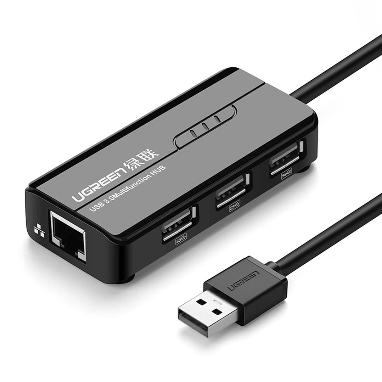 Ugreen 20264 RJ45 / USB-A 10/100Mbps HUB netværksadapter 3x USB-A 2.0 - sort