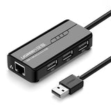 Ugreen 20264 RJ45 / USB-A 10/100Mbps HUB netværksadapter 3x USB-A 2.0 - sort