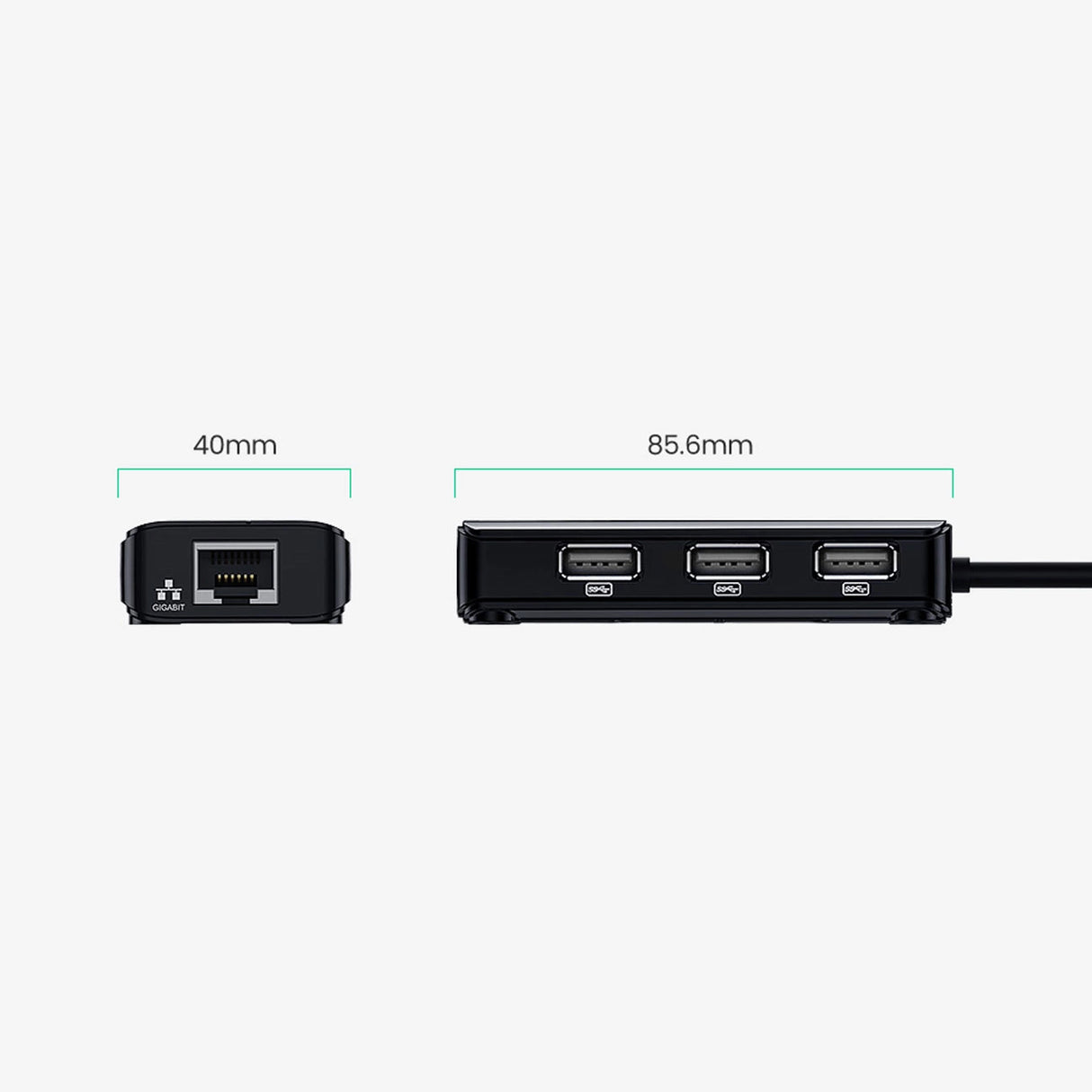 Ugreen 20264 RJ45 / USB-A 10/100Mbps HUB netværksadapter 3x USB-A 2.0 - sort