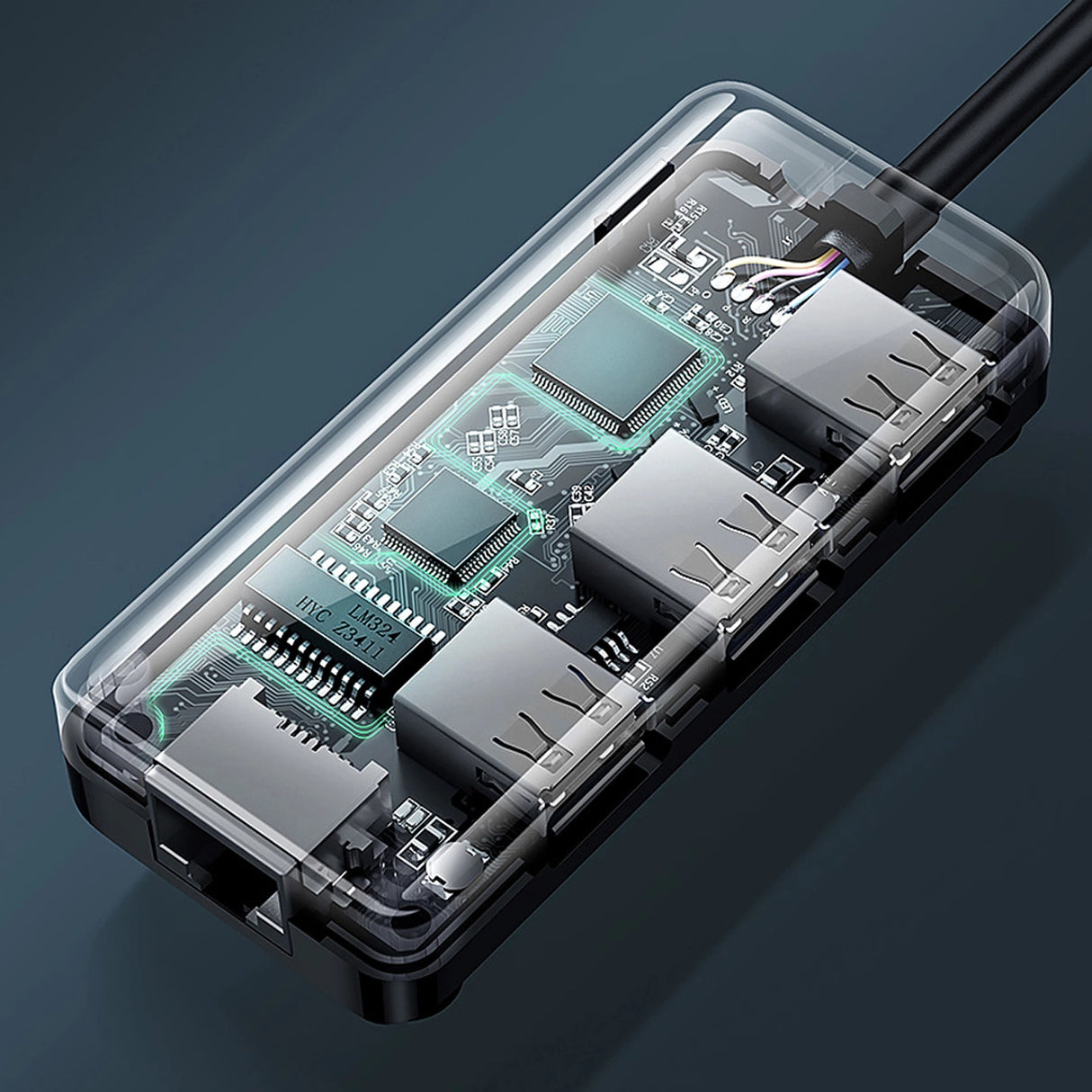 Ugreen 20264 RJ45 / USB-A 10/100Mbps HUB netværksadapter 3x USB-A 2.0 - sort