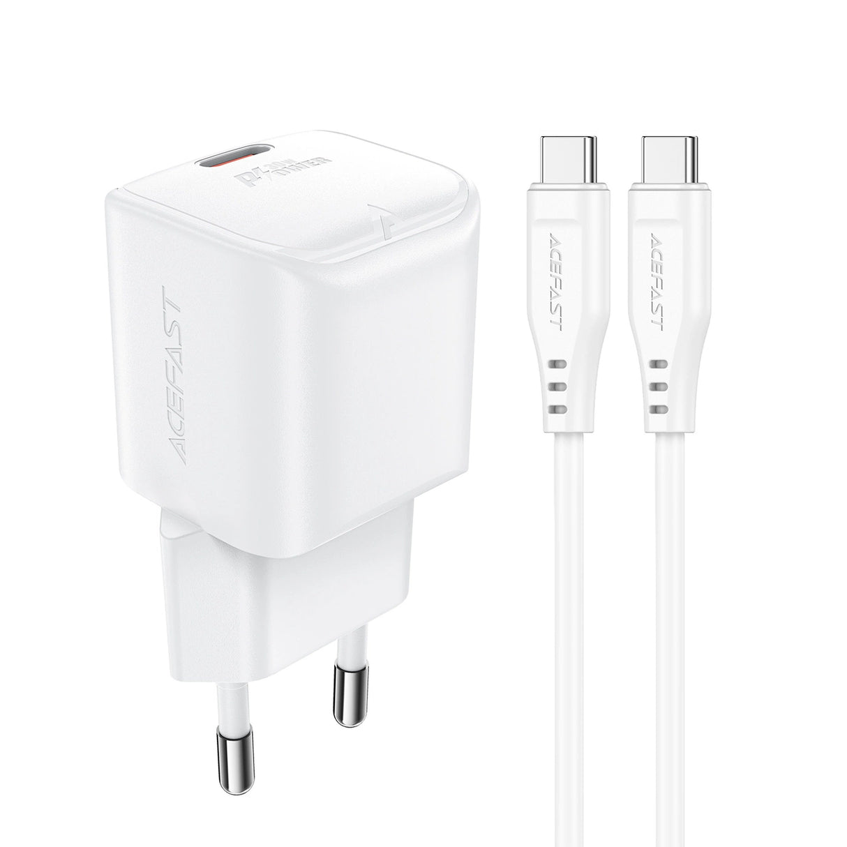 Acefast A77 Mini PD 30W GaN vægoplader + USB-C kabel - hvid