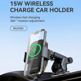 Wozinsky WUMID-telefonholder med 15W induktiv oplader til bilens instrumentbræt - sort
