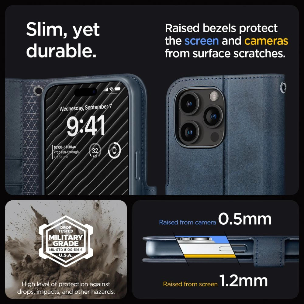 Spigen Wallet S Pro Case til iPhone 15 Pro - Navy Blue