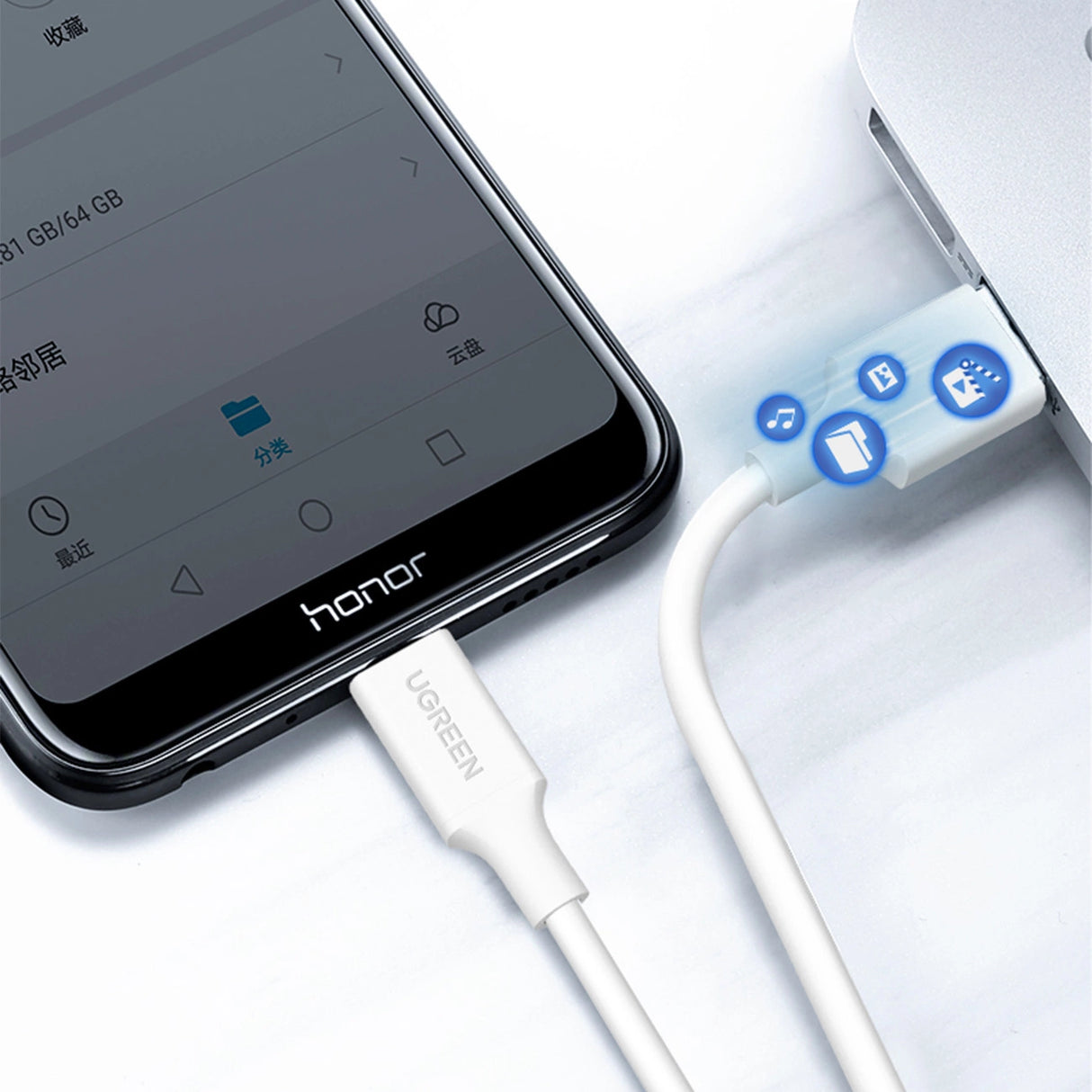 Grøn US289 60143 micro USB / USB-A kabel 2m - hvid