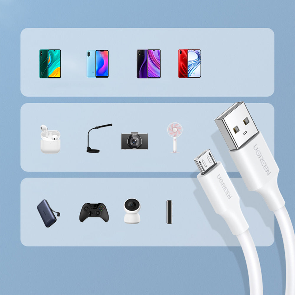 Grøn US289 60143 micro USB / USB-A kabel 2m - hvid